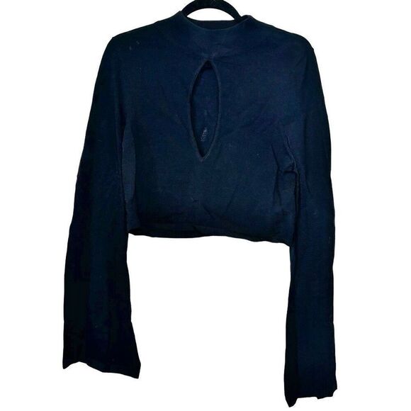 MissGuided Mock Neck Long Sleeve Keyhole Cutout Crop Sweater Black Size 10 - Picture 1 of 7
